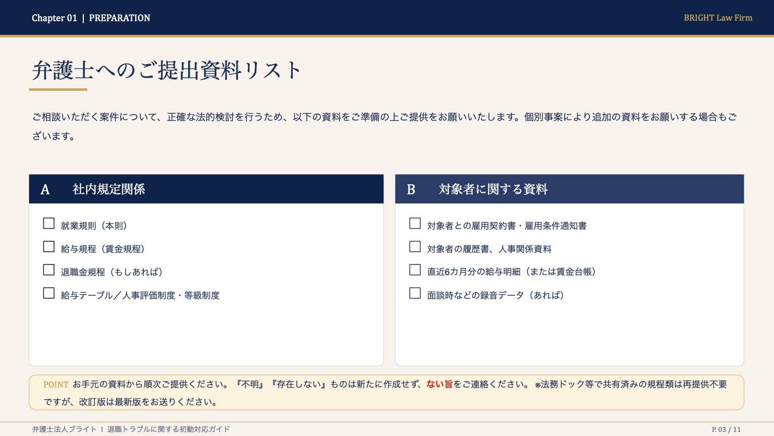 プレビュー:提出資料リスト